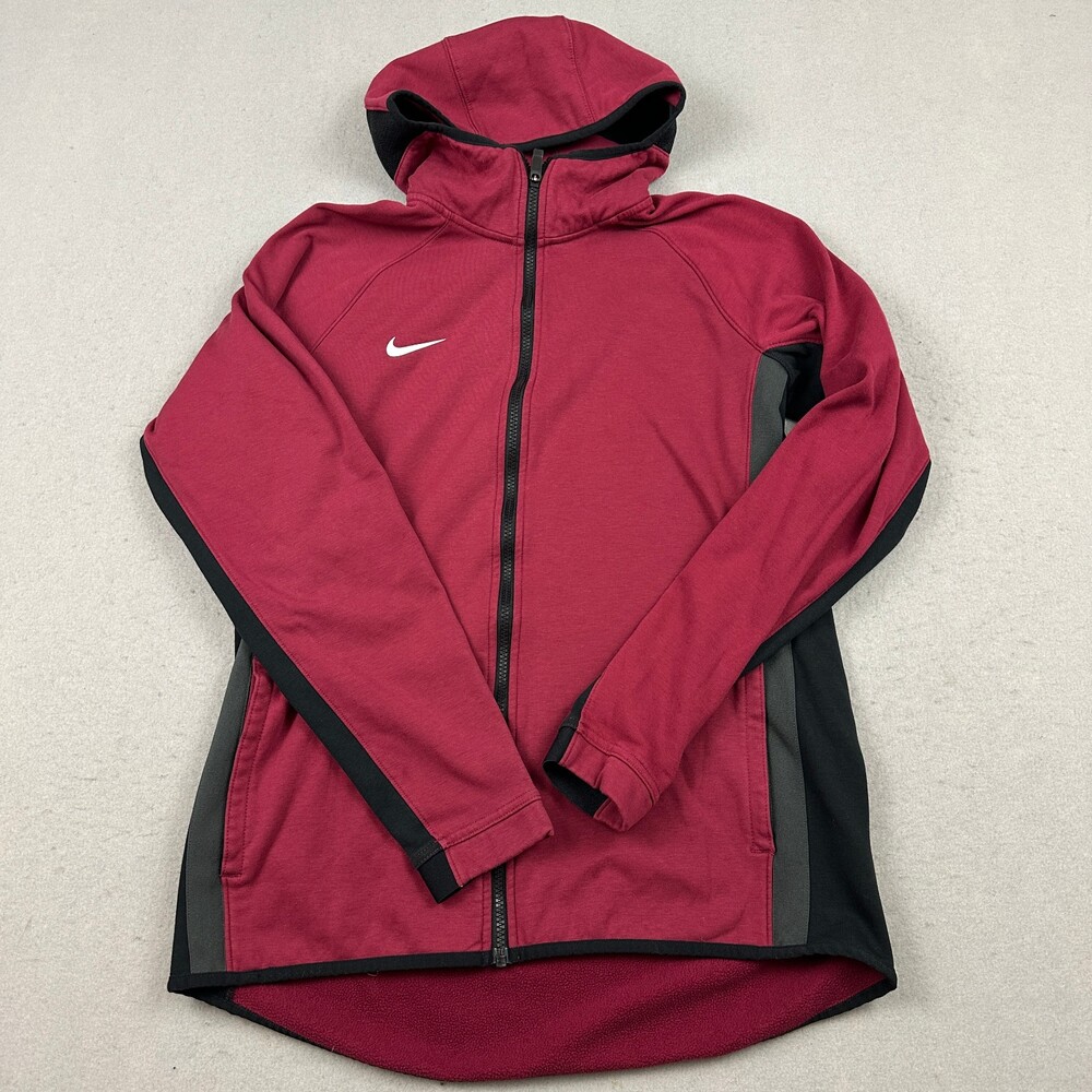 Nike Jacket Men Medium Tall Red Black Therma Fit Basketball Full Zip Hood MT